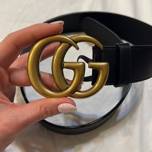 Gucci Belt Wide Leather Black Size 65